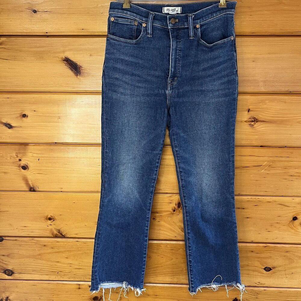 Madewell Cali Demi Boot Women's Blue Jeans 28 T medium Wash high Waist Frayed